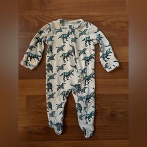 Kate Quinn long sleeve zipper footie | aqua dinosaurs | organic cotton interlock